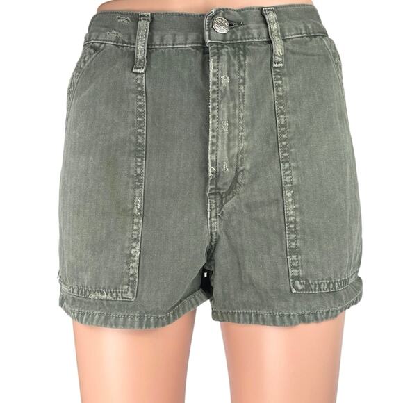 Zara Women's Green Gray High Waist Wide Leg Casual Denim Jeans Shorts Size 6 - Picture 1 of 5